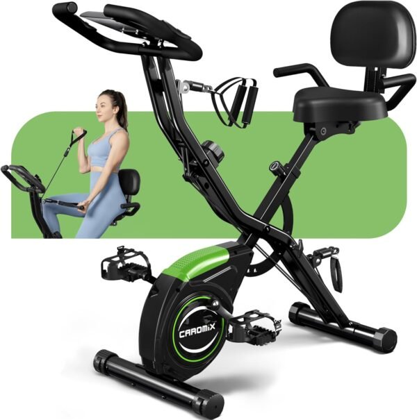 Caromix Folding Exercise Bike 4 in 1 Stationary Bike 16 Level Magnetic Resistance Cycling Bicycle Upright Indoor Cycling Bike for Home Workout 330LB Capacity e1710963949977